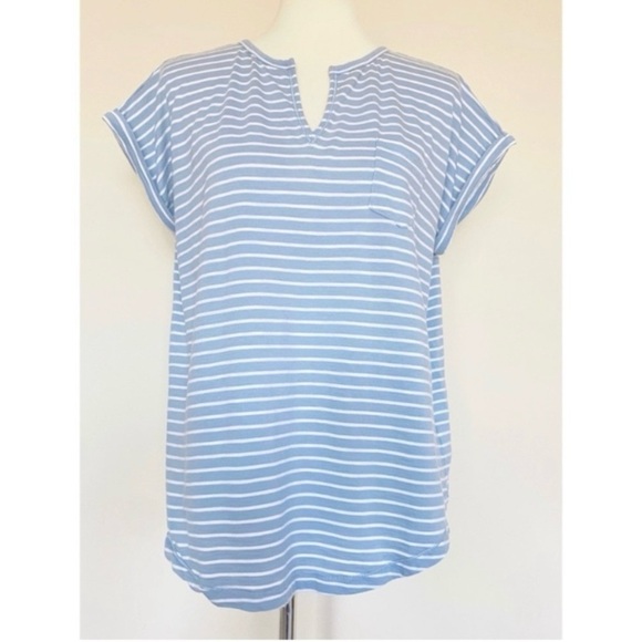 Chaps Striped Blouse Tee Collar Split Size M - Picture 1 of 7